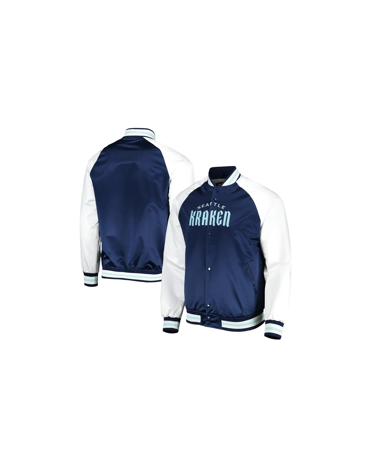Men's Deep Sea Blue, White Seattle Kraken Primetime Raglan Satin Full-Snap Jacket
