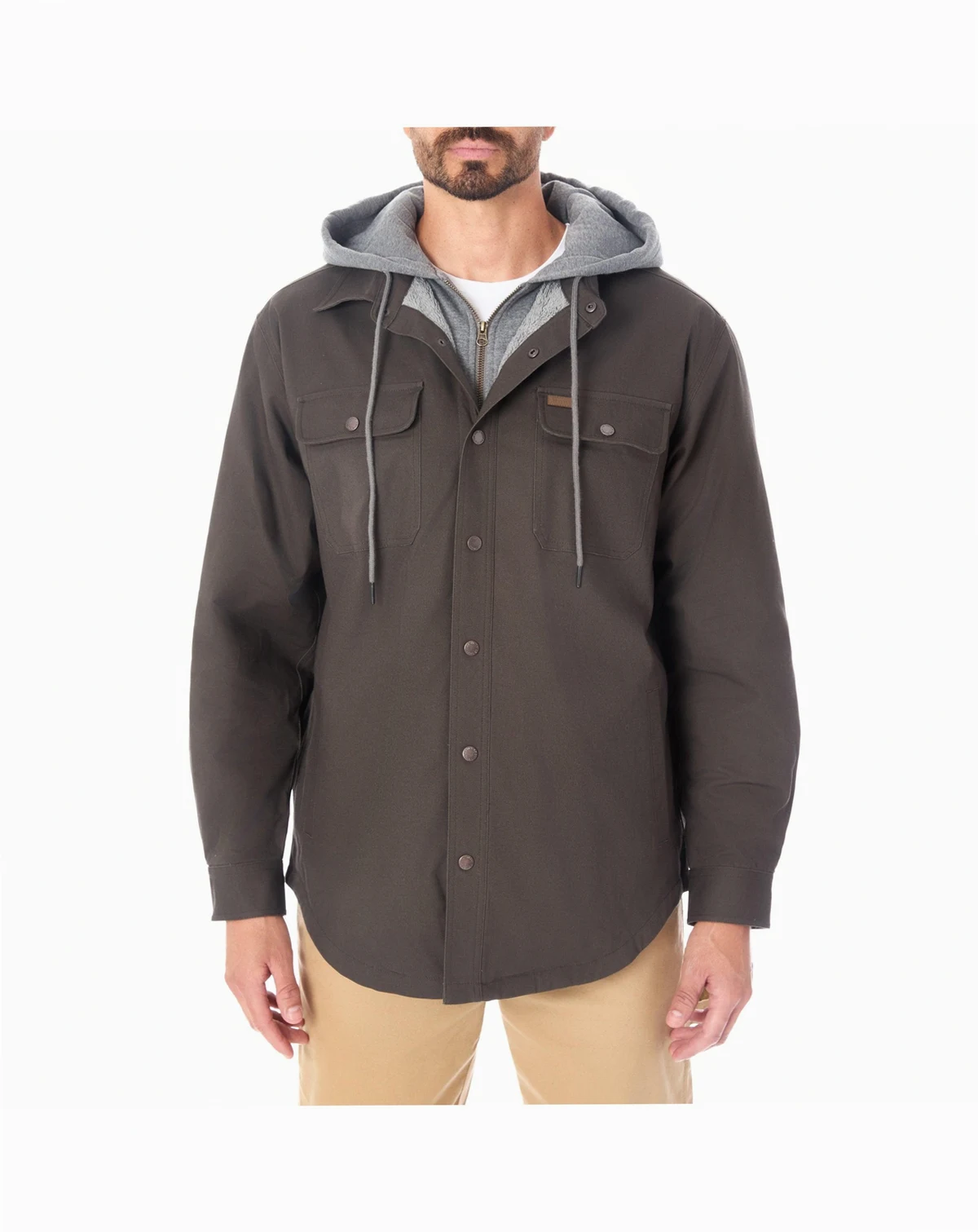 Men's Sherpa-Lined Hooded Stretch-Canvas Snap Shirt-Jacket
