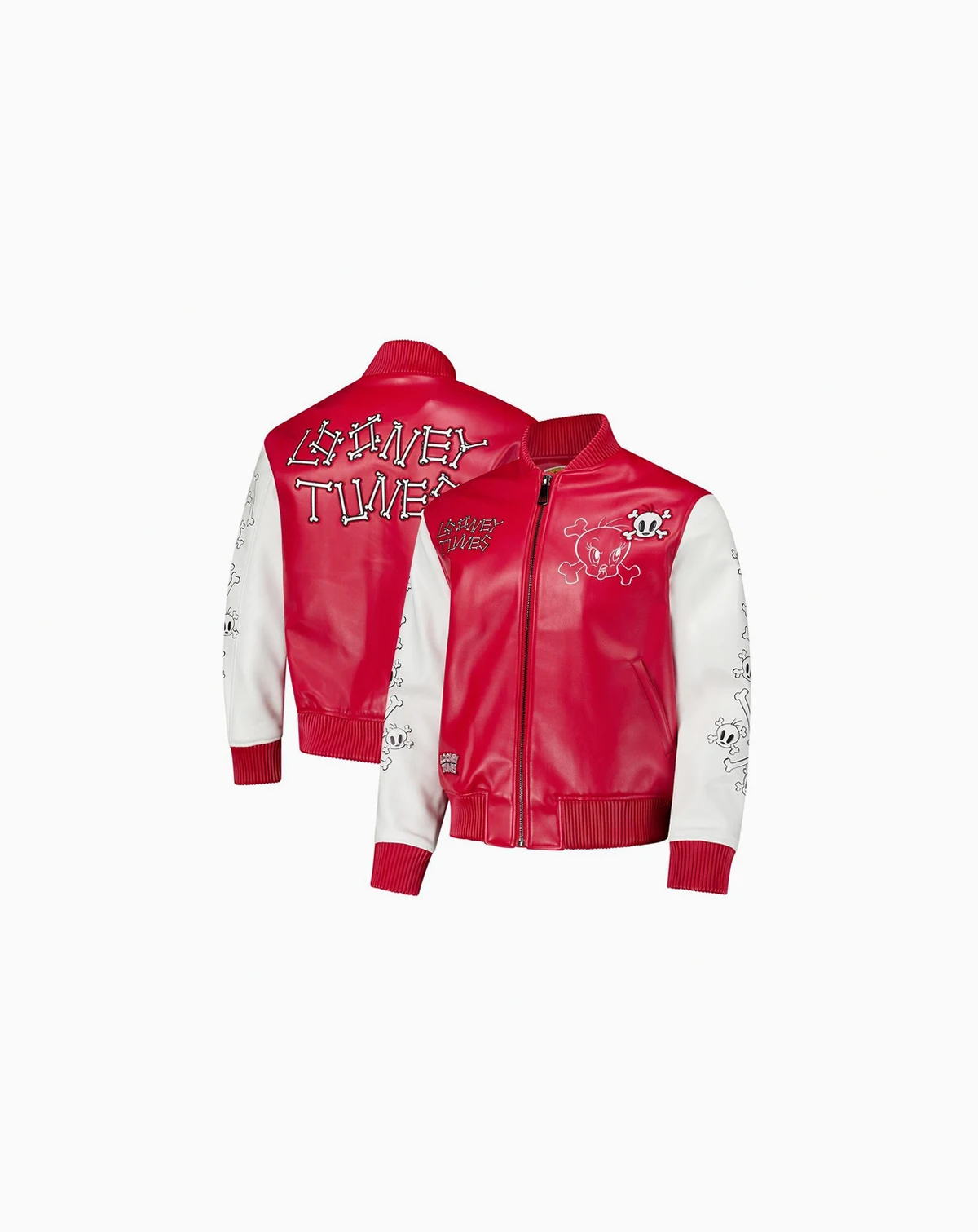 Men's Red/White Looney Tunes Tweety Bones Full-Zip Varsity Jacket