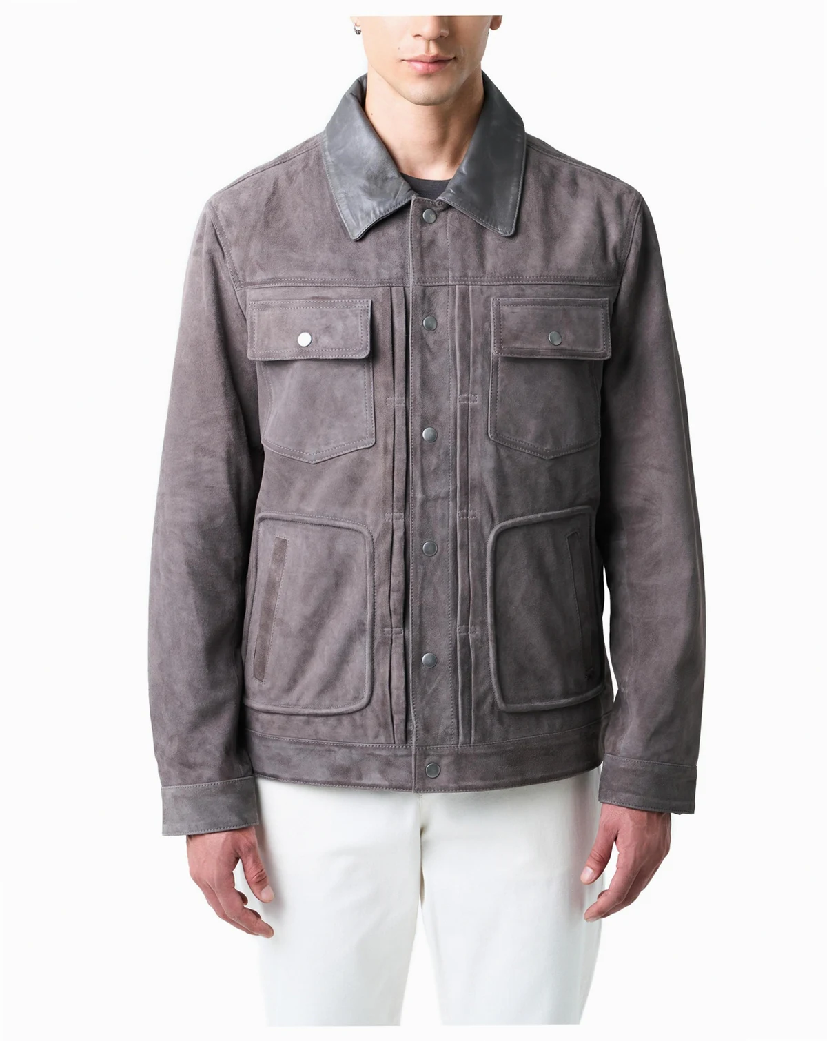 Men's Leather Detail Suede Jacket