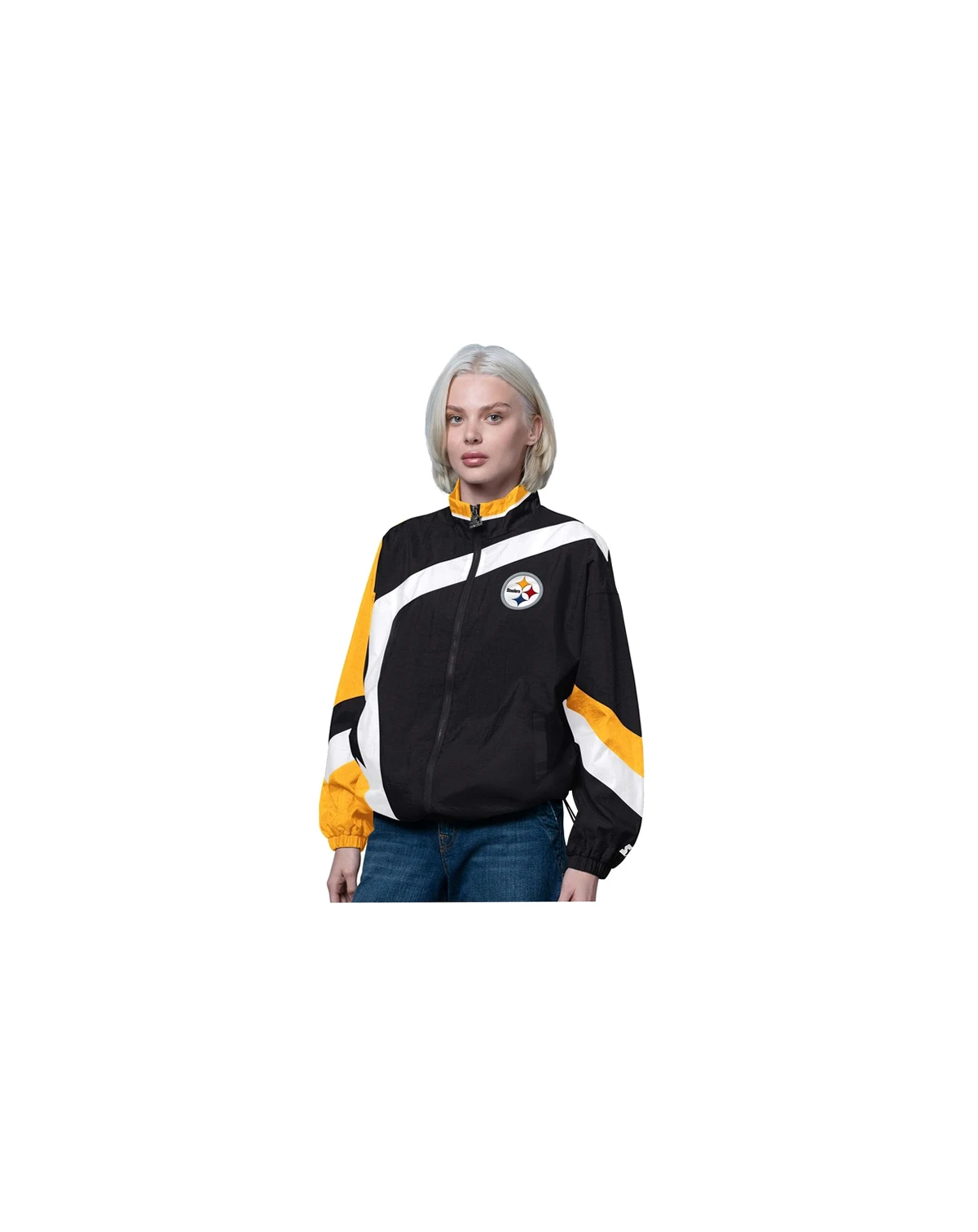 Women's Black/Gold Pittsburgh Steelers Vintage 1st Quarter Full-Zip Windbreaker