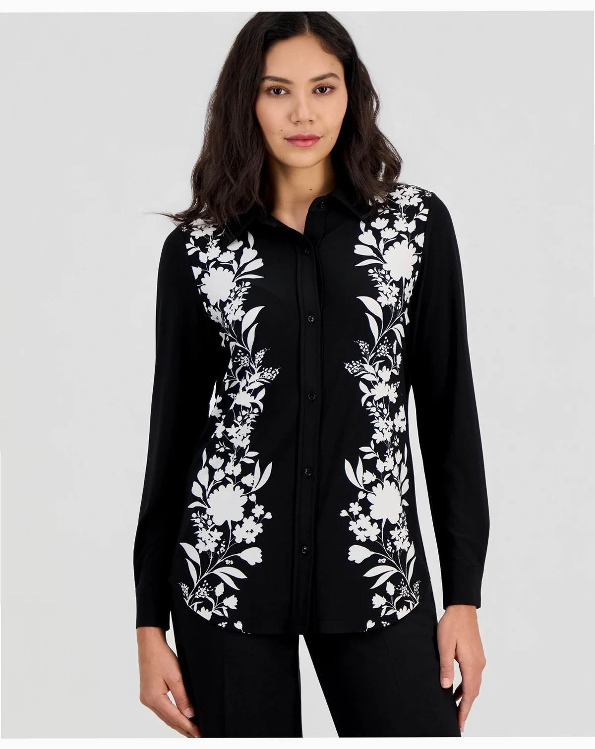 Women's Floral Long-Sleeve Button-Down Shirt