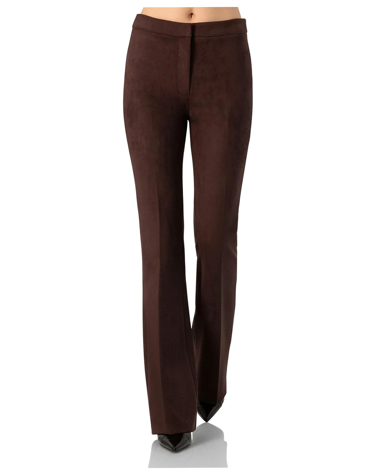 Women's Flared Faux-Suede Trousers with Simulated Back Pockets