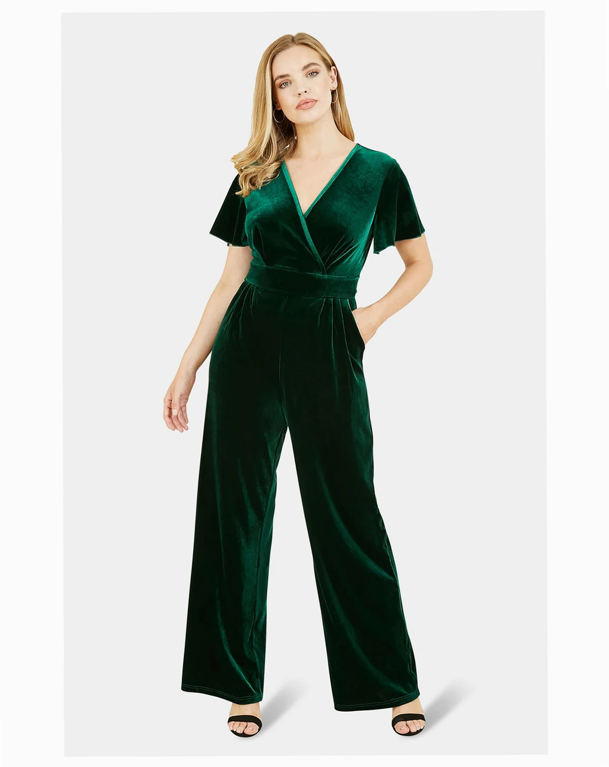 Women's Angel Sleeve Velvet Jumpsuit
