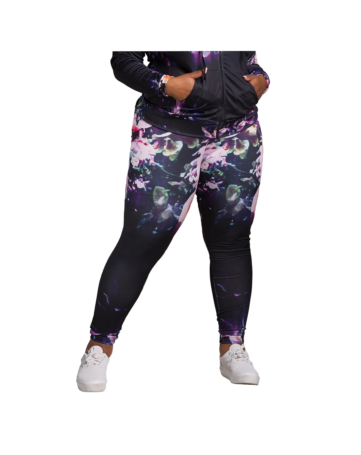 Women's Plus Size Curvy Fit Active Floral Print Poly Tricot Leggings