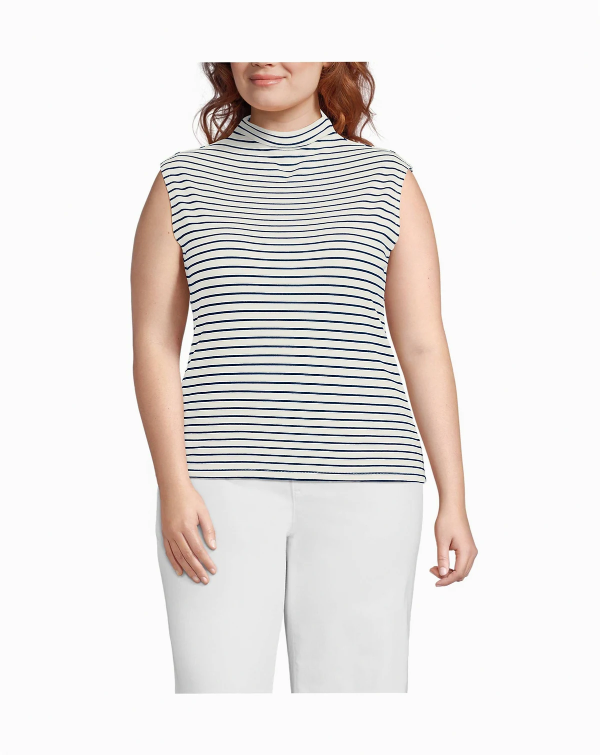 Plus Size Cap Sleeve Drapey Rib Fitted Funnel Neck Tank
