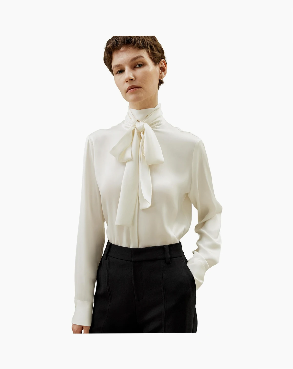 Women's Silk Turtleneck Ribbon Blouse