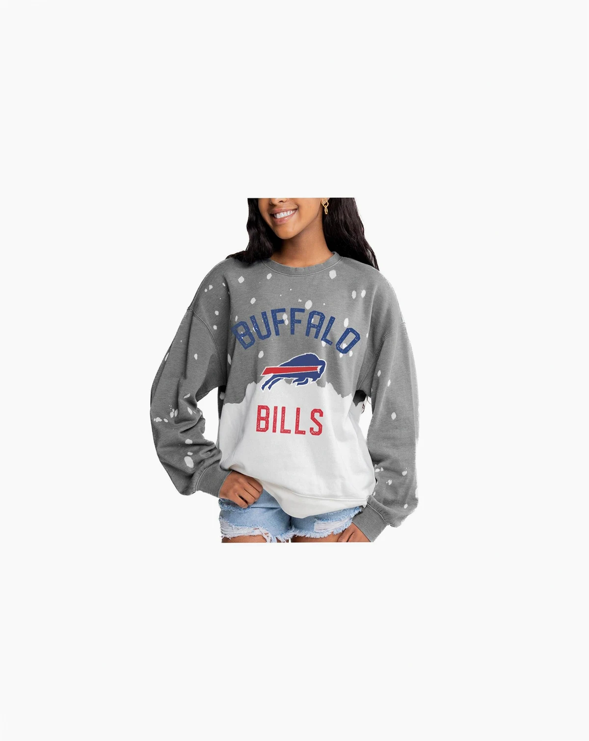 Women's Gray Buffalo Bills Oversized Coin Toss Faded French Terry Tri-Blend Pullover Sweatshirt