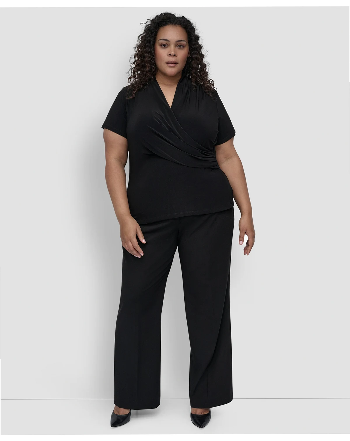 Plus Size Short-Sleeve Faux-Wrap Top