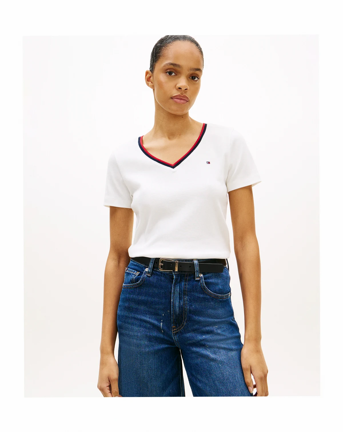 Women's Stripe Slim V-Neck Short-Sleeve T-Shirt