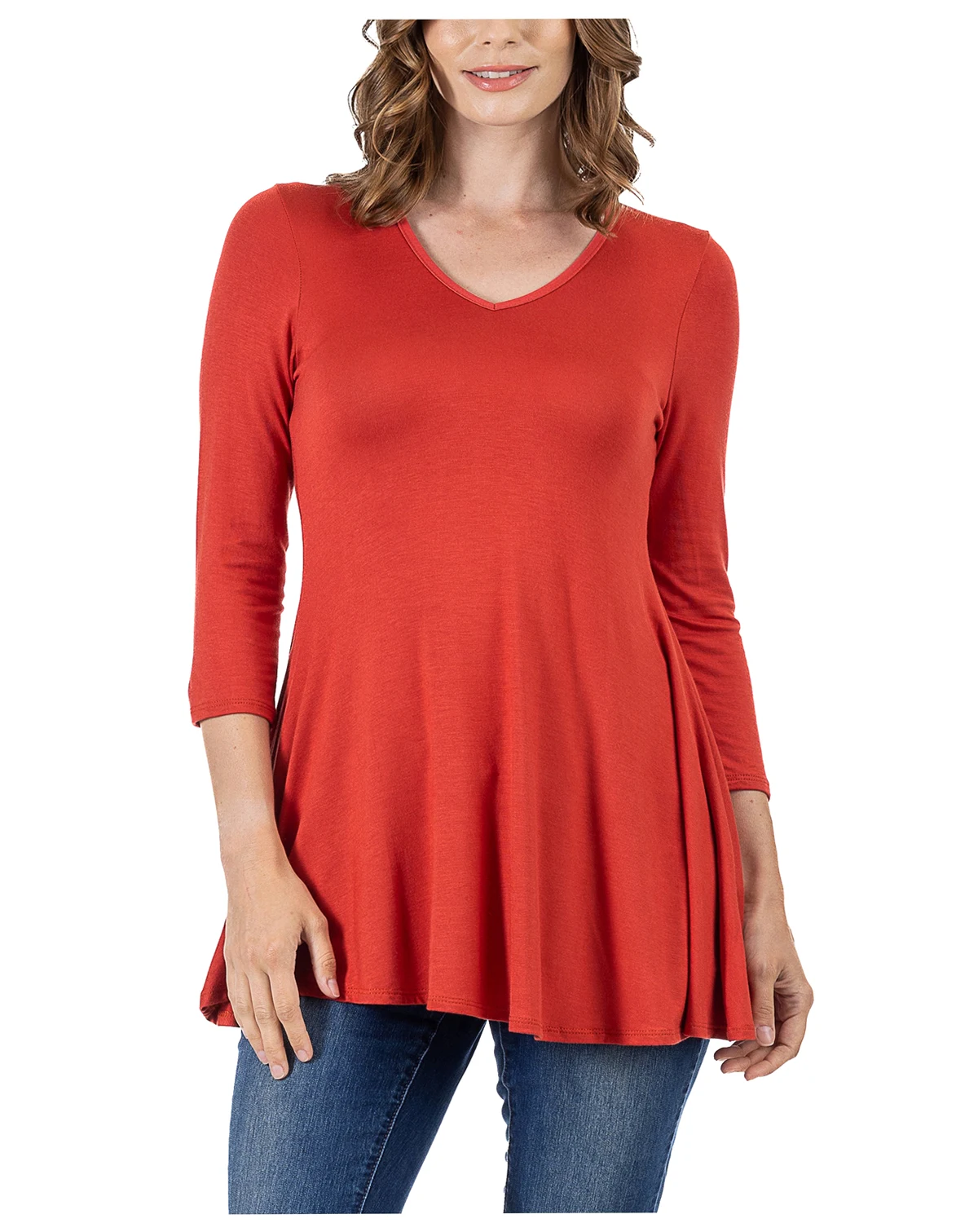 Women's Three Quarter Sleeve V-neck Tunic Top