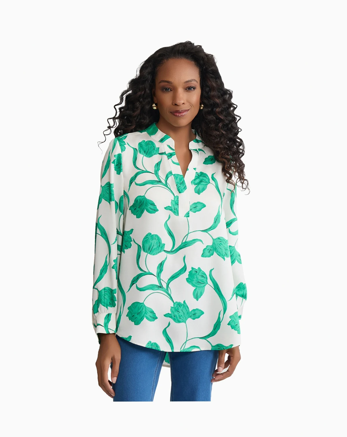 Women's Long-Sleeve V-Neck Half-Placket Top