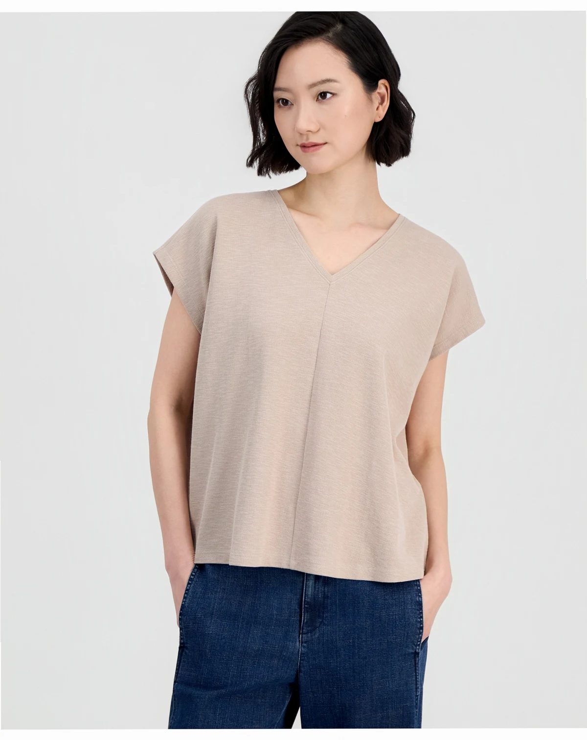 Women's Boxy V-Neck Cap-Sleeve Top