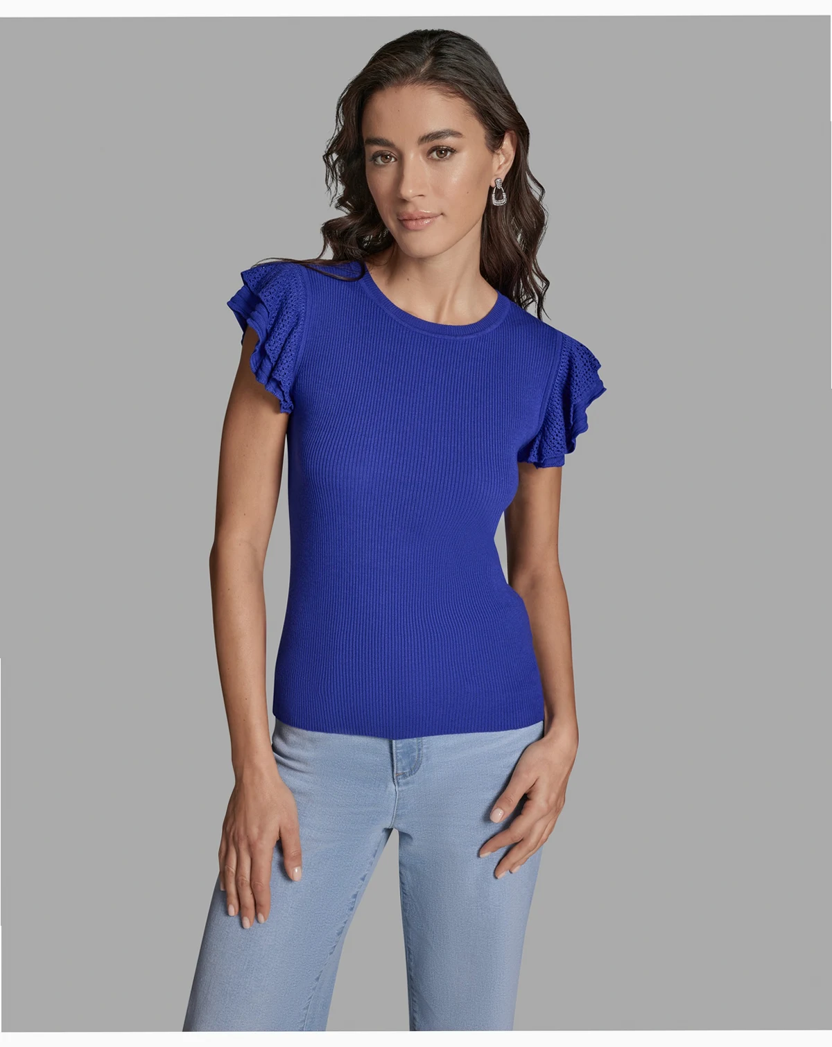 Women's Crewneck Ruffle Sleeve Sweater Top