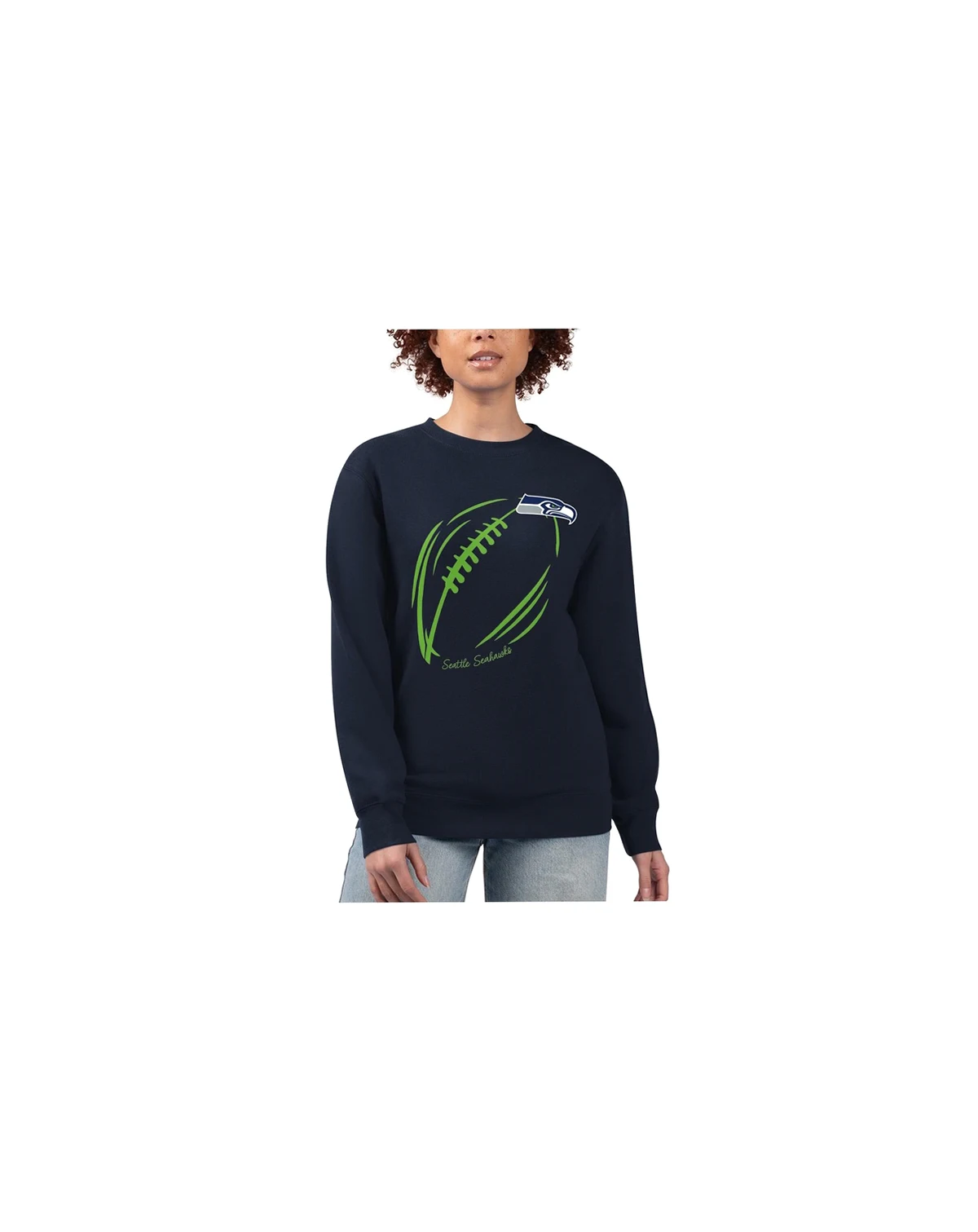 Women's Navy Seattle Seahawks Football Logo Graphic Fleece Tri-Blend Pullover Sweatshirt