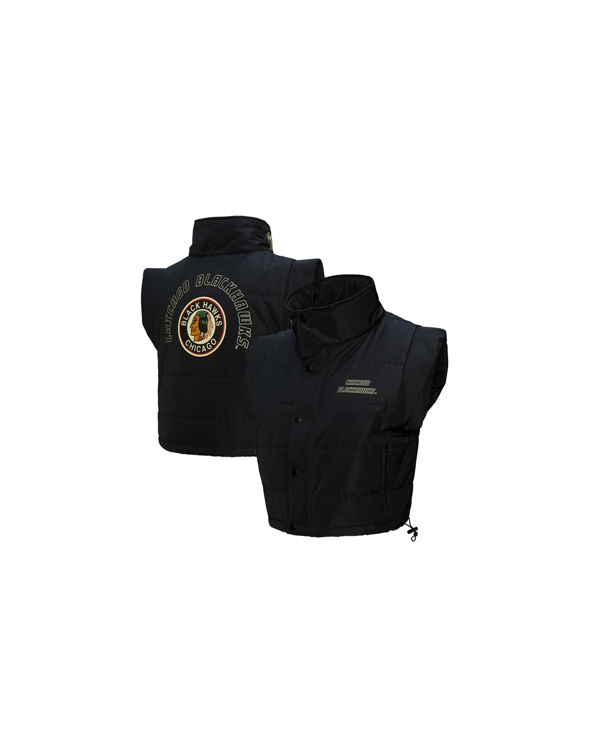 Women's Black Chicago Blackhawks Cropped Full-Zip Puffer Vest