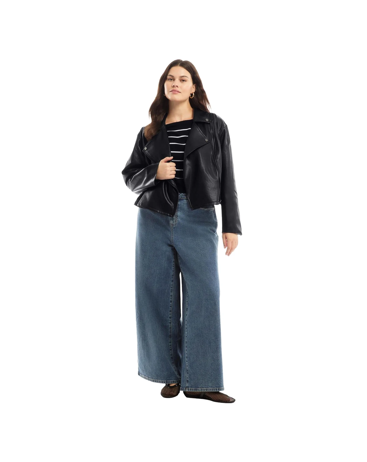 Women's June + Vie Cropped Faux Leather Moto Jacket