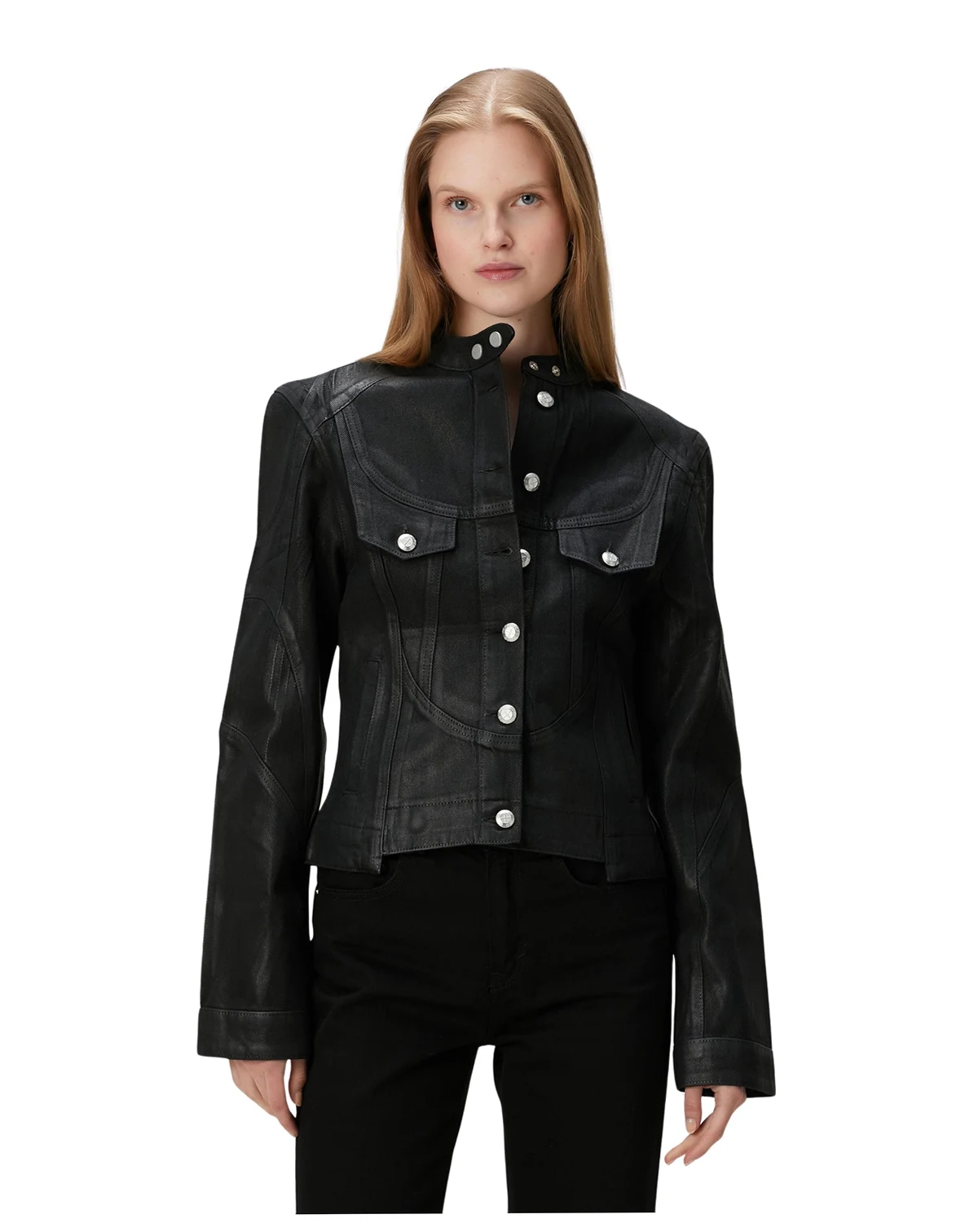 Women's Coated Denim Moto Jacket