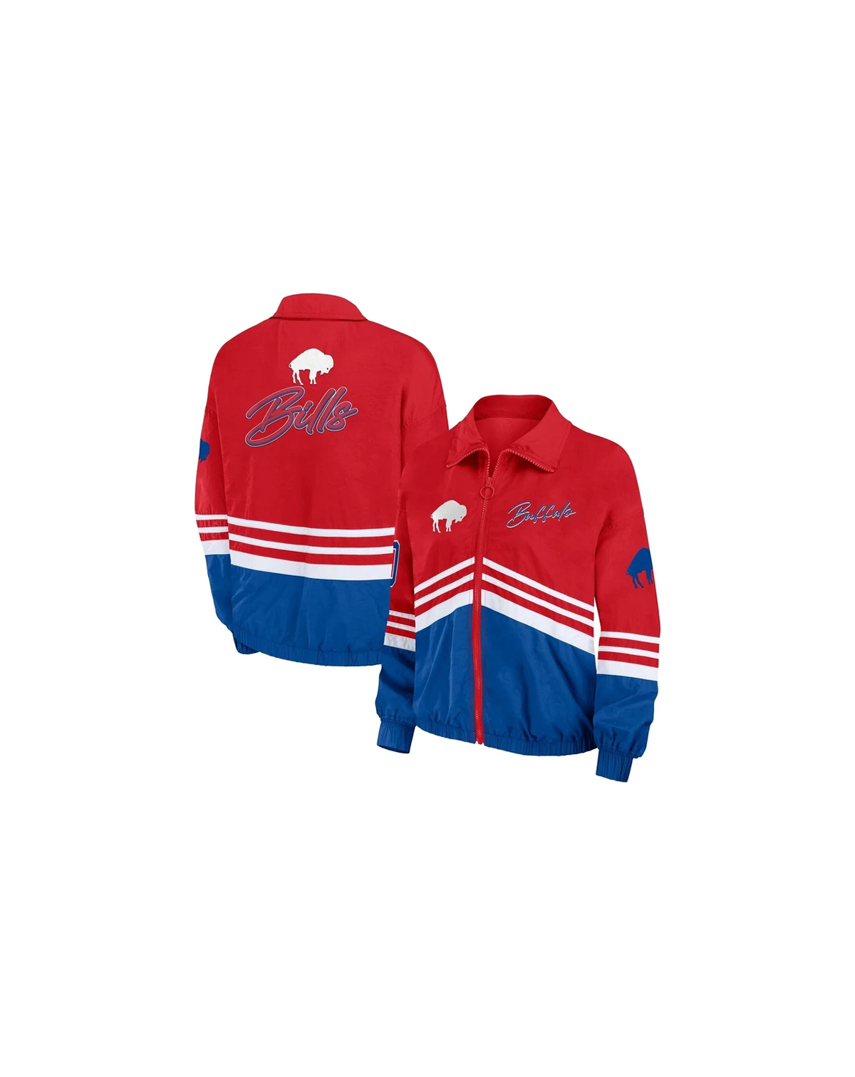 Women's Red Distressed Buffalo Bills Vintage-Like Throwback Windbreaker Full-Zip Jacket
