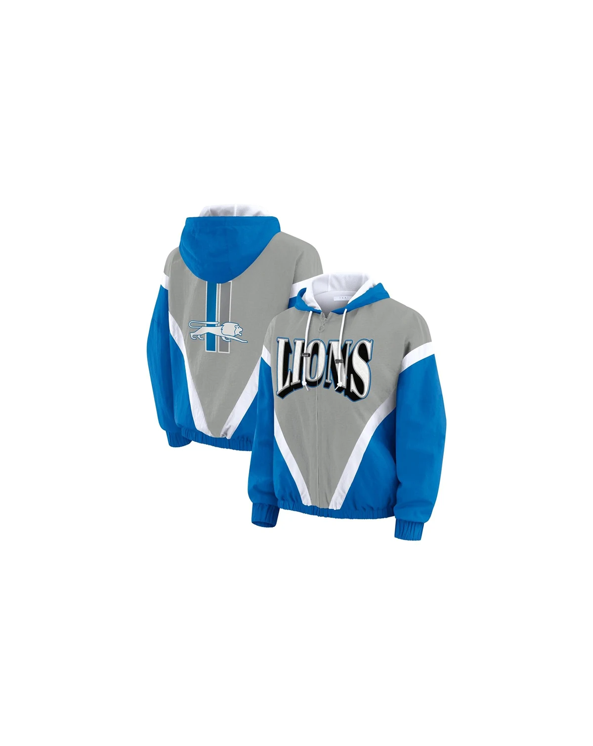 Women's Blue/Silver Detroit Lions Retro Crinkle Full-Zip Hoodie Windbreaker Jacket