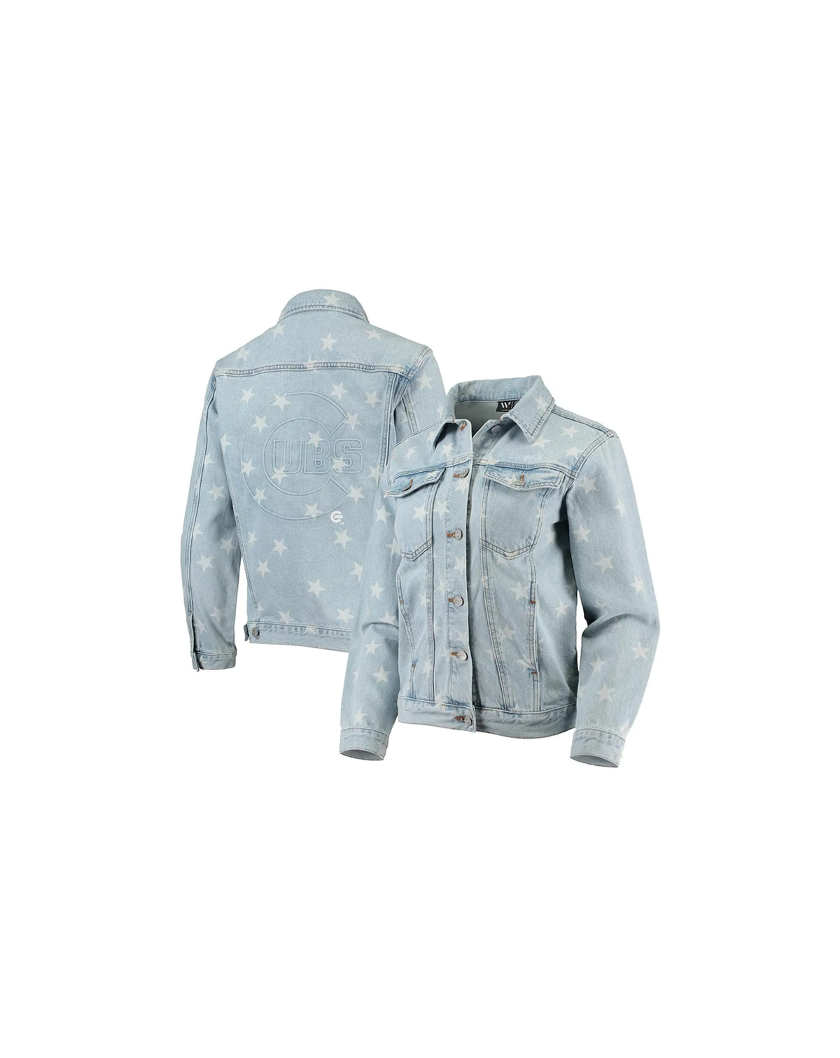 Women's Chicago Cubs Allover Print Button-Up Denim Jacket