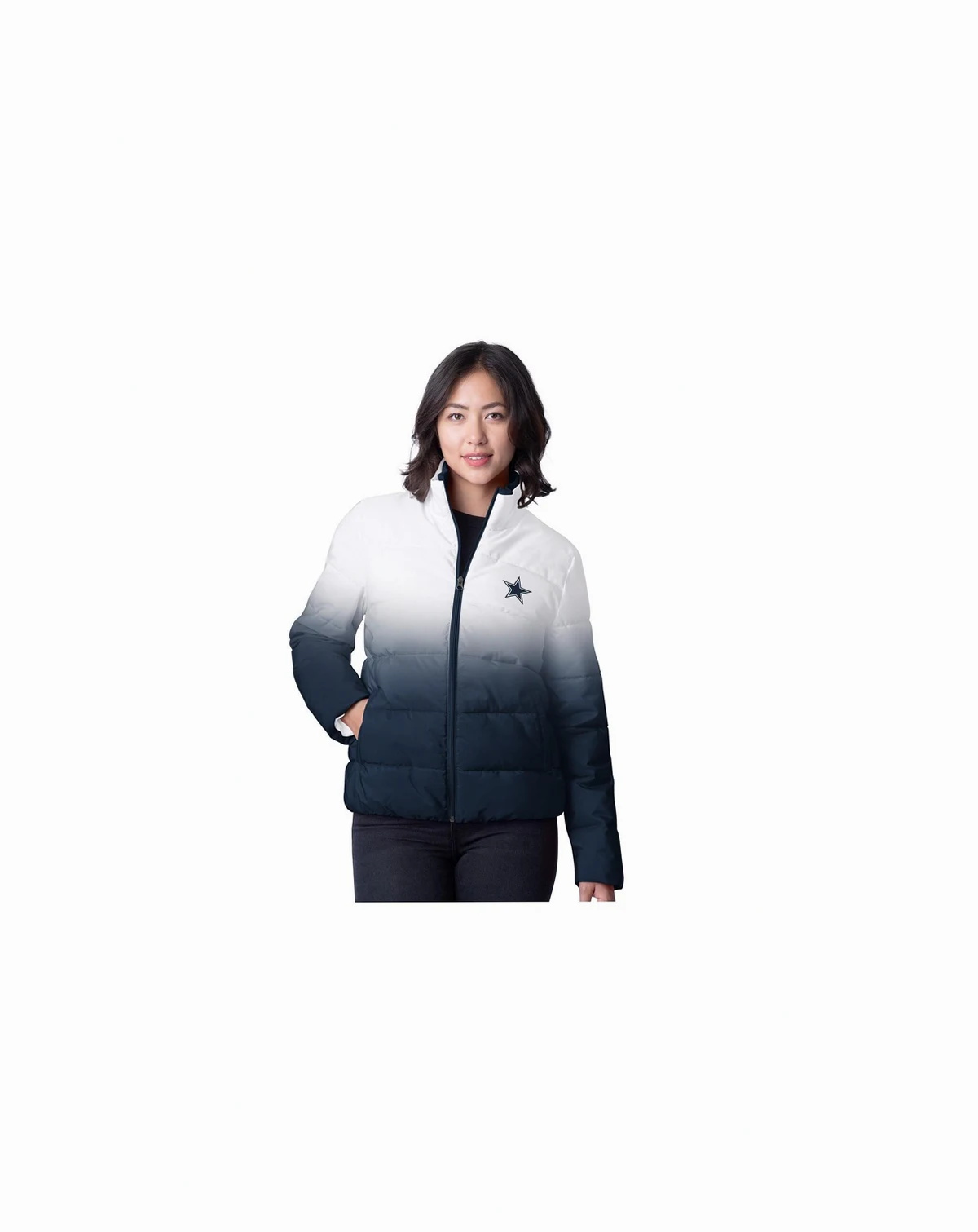 Women's White Dallas Cowboys Overtime Ombre Full-Zip Puffer Jacket