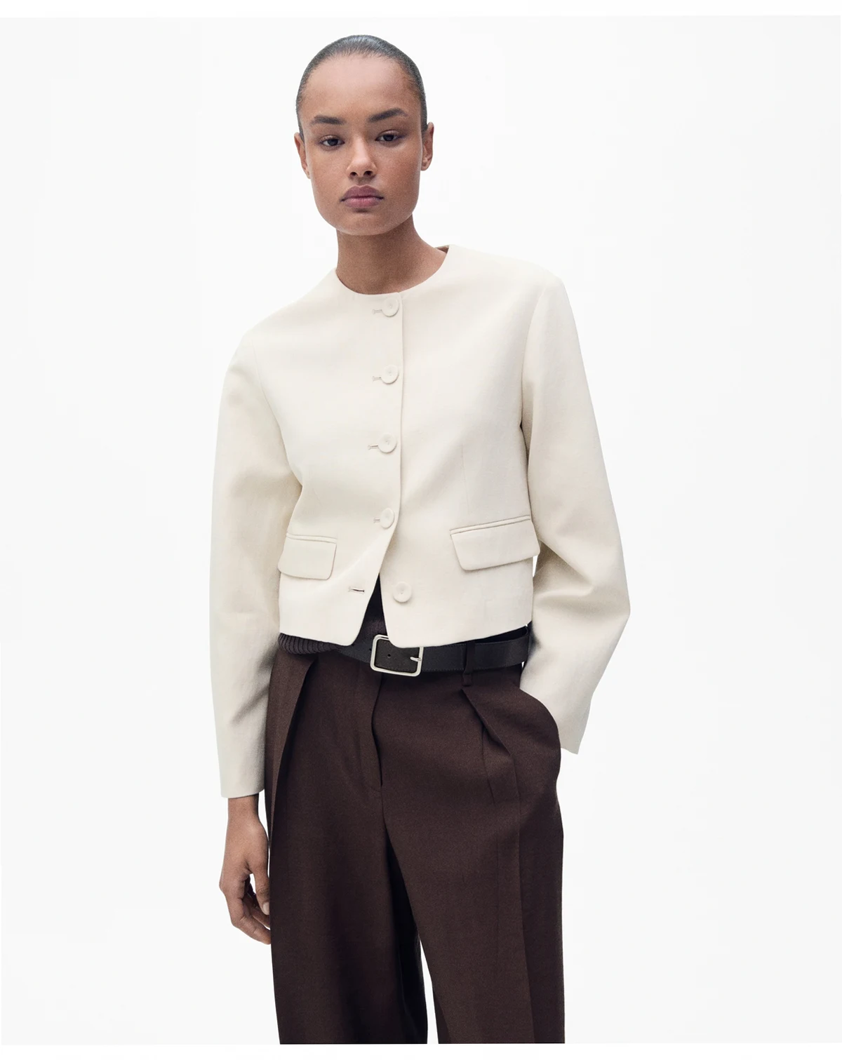 Women's Buttoned Linen-Blend Jacket