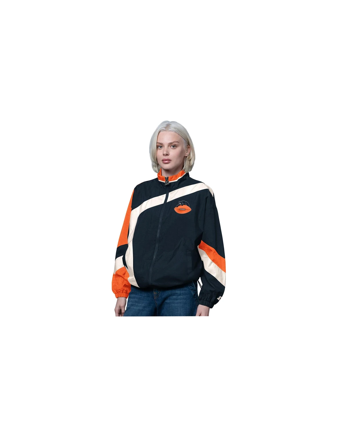 Women's Navy/Orange Chicago Bears 1st Quarter Full-Zip Windbreaker Jacket