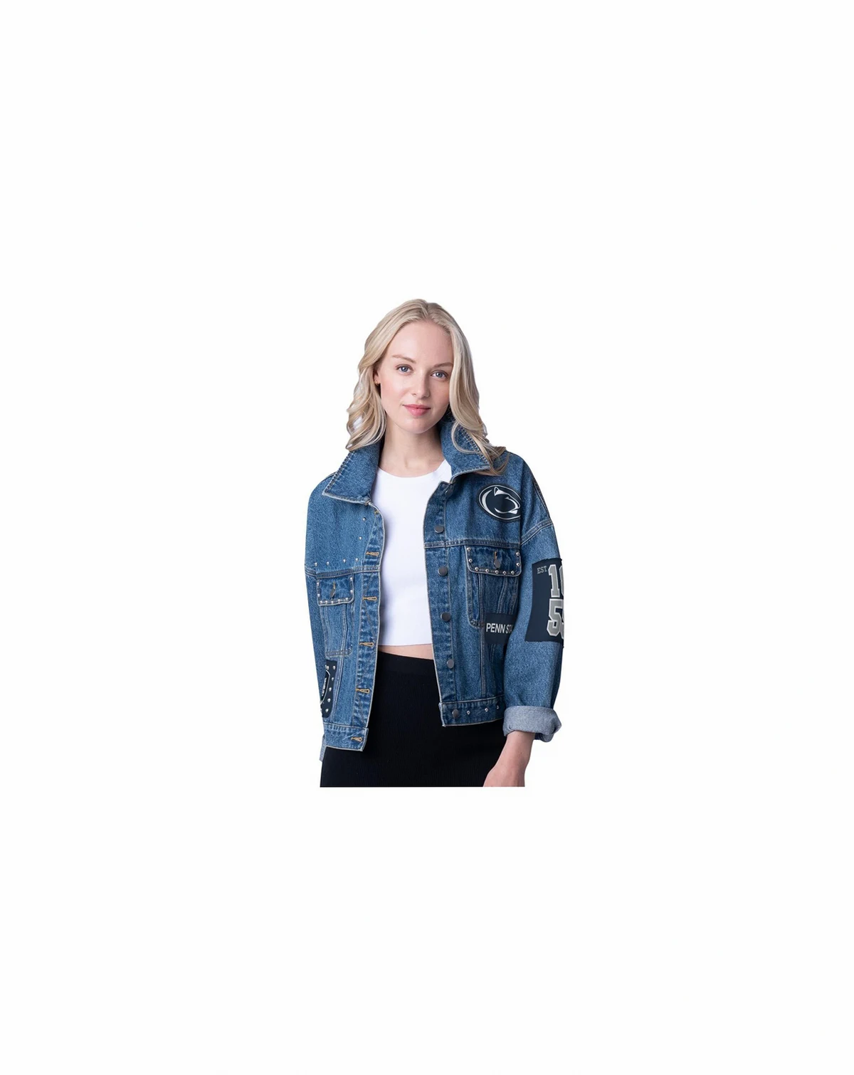 Women's Denim Penn State Nittany Lions Game Ball Patches and Studs Full-Button Jacket