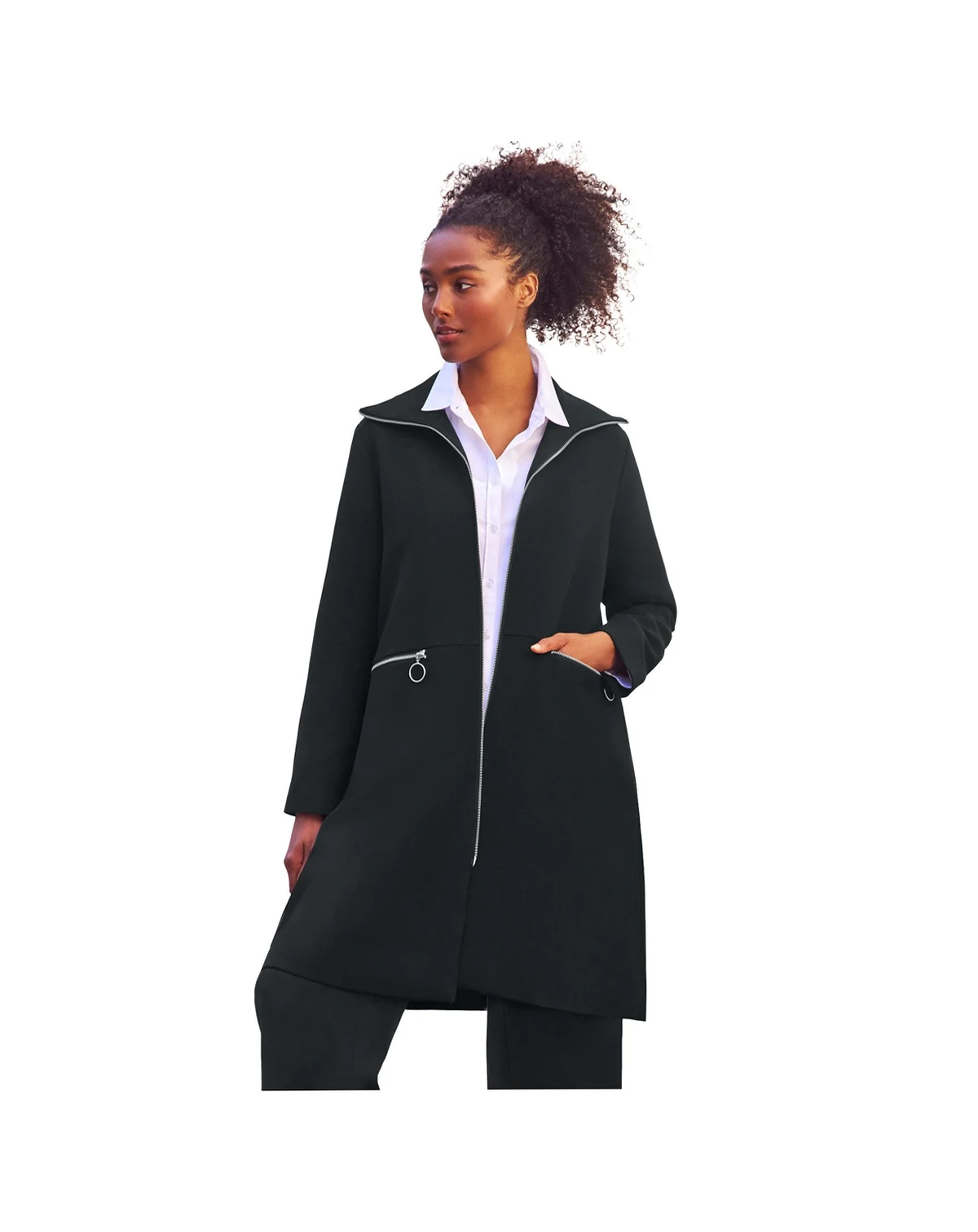 Women's Zip-Front A-Line Coat With Back Inverted Pleat