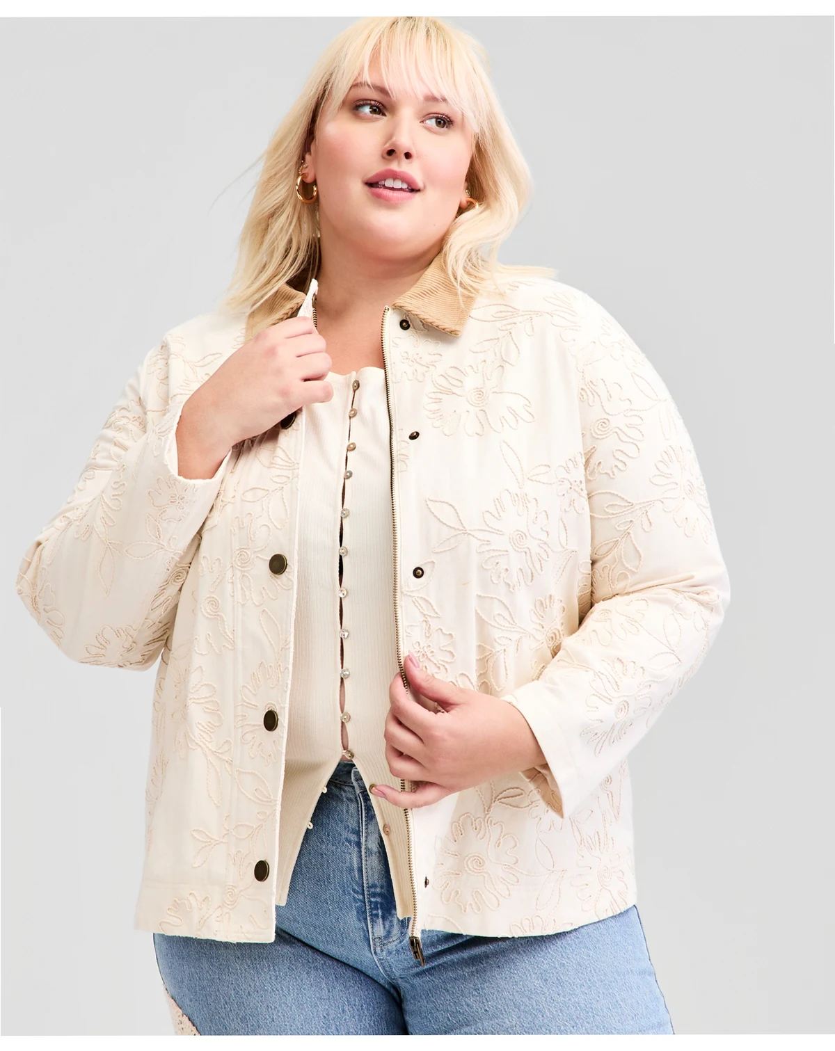 Trendy Plus Size Soutache Zip-Front Jacket, Macy's Exclusive