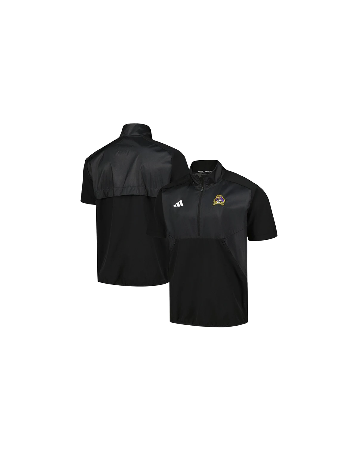 Men's Black ECU Pirates Sideline AEROREADY Raglan Short Sleeve Quarter-Zip Jacket