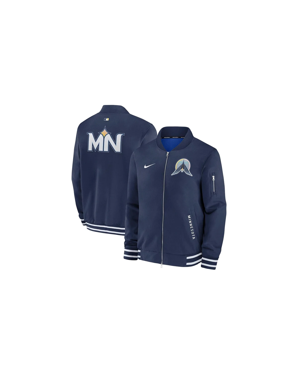 Men's Navy Minnesota Twins Authentic Collection City Connect Full-Zip Bomber Jacket