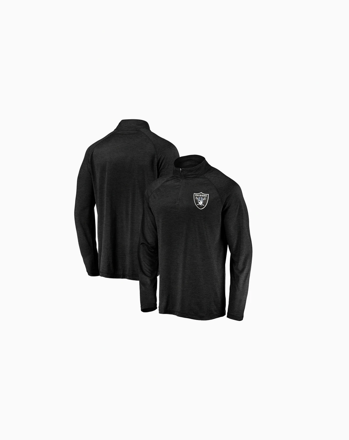 Men's Black Las Vegas Raiders Striated Primary Logo Raglan Quarter-Zip Pullover Jacket