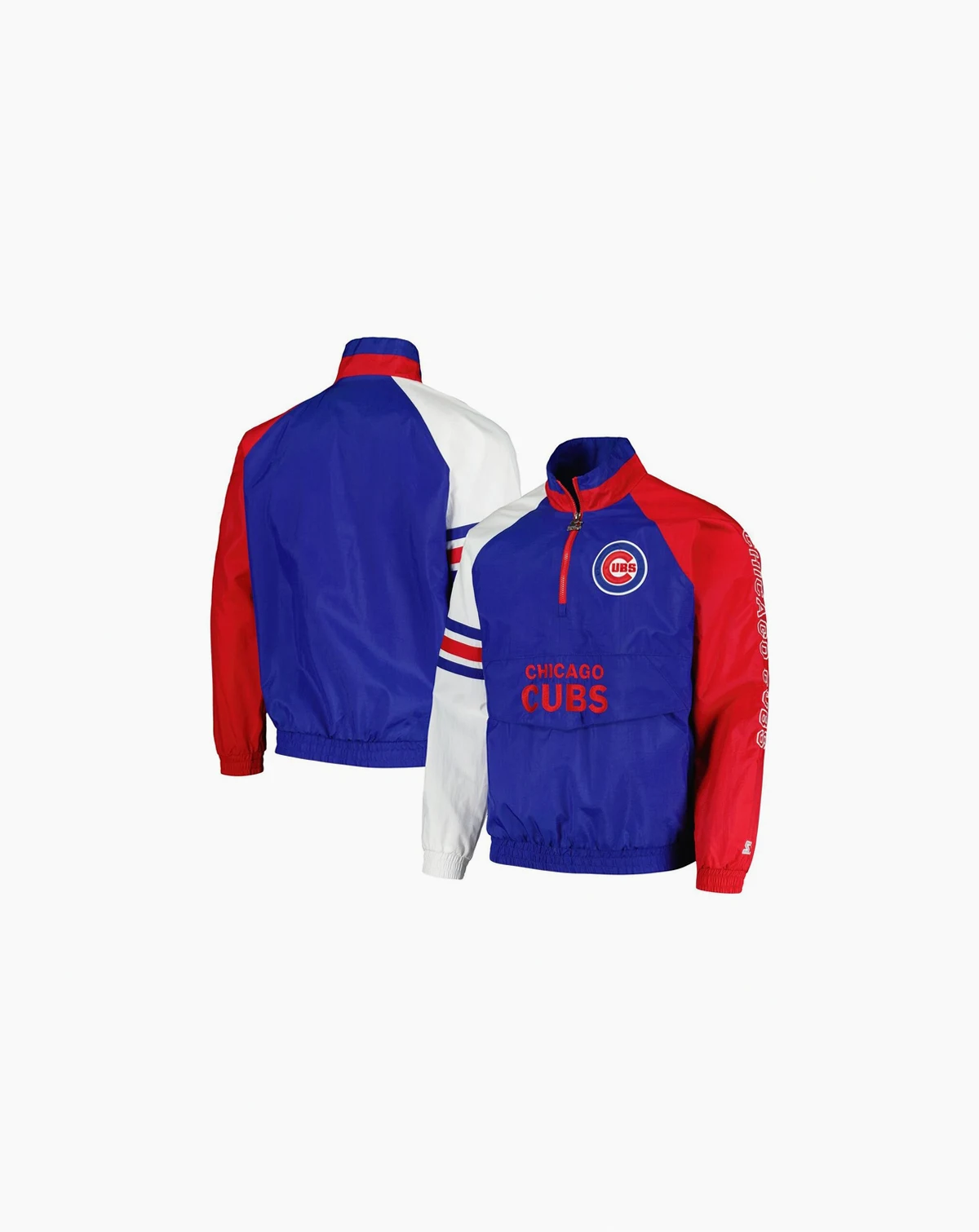 Men's Royal, Red Chicago Cubs Elite Raglan Half-Zip Jacket