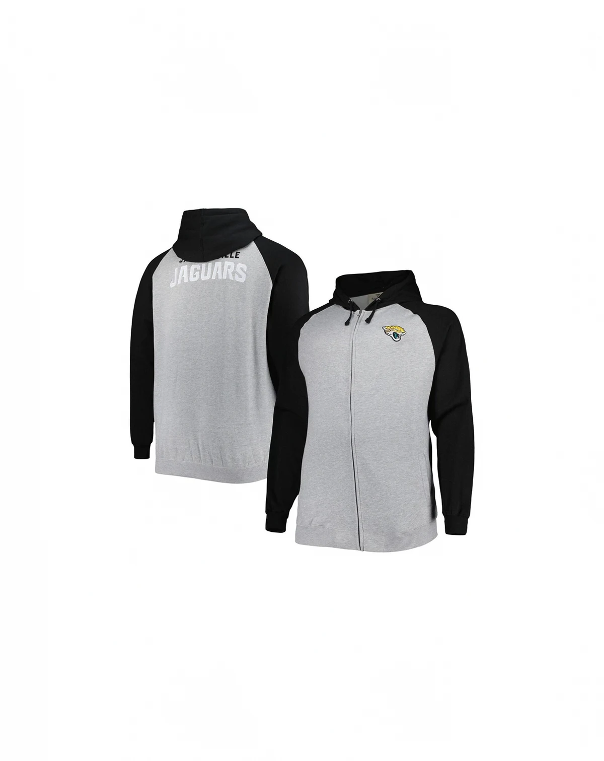 Men's Heather Gray Jacksonville Jaguars Big and Tall Fleece Raglan Full-Zip Hoodie Jacket
