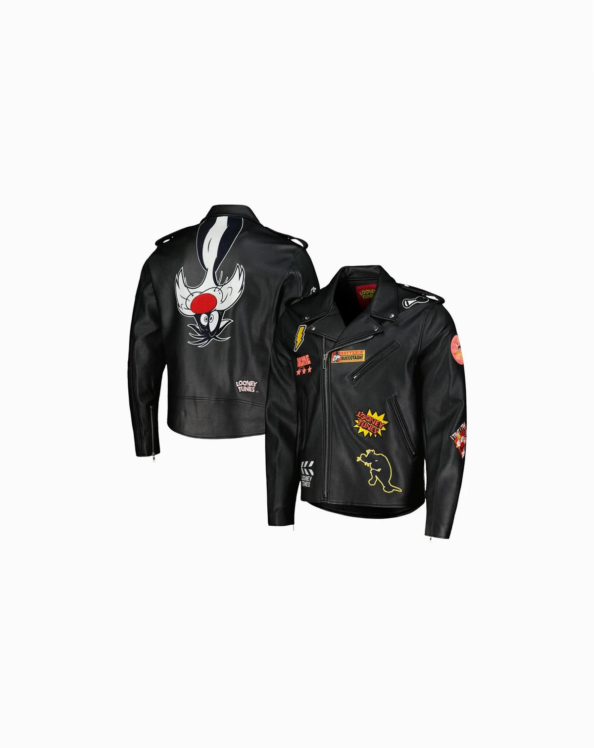 Men's Sylvester Black Looney Tunes Graphic Biker Full-Zip Jacket