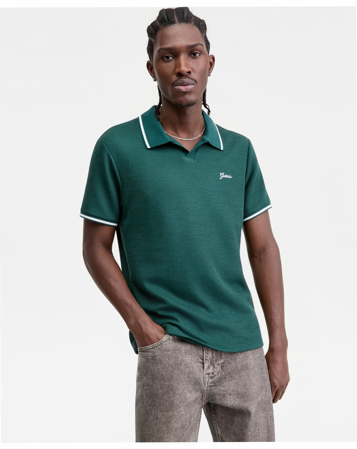 Men's Weston Waffle-Knit Tipped Polo Shirt