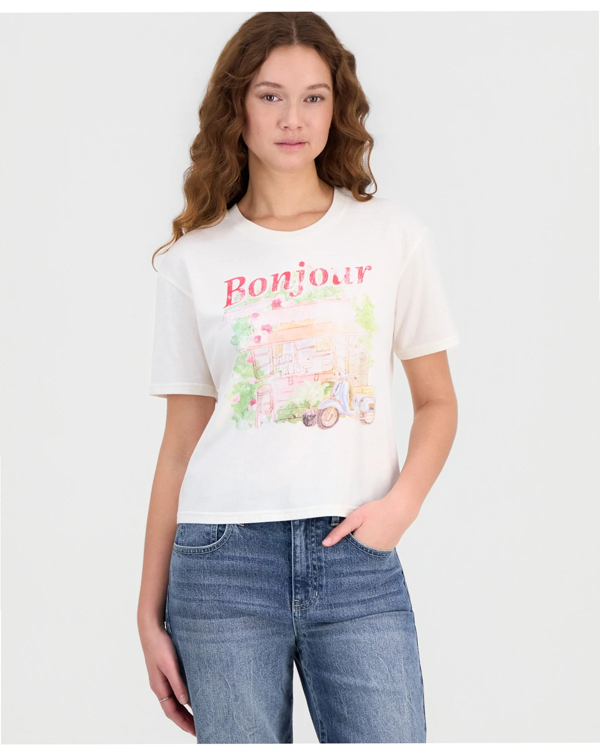 Juniors' Bonjour Graphic T-Shirt