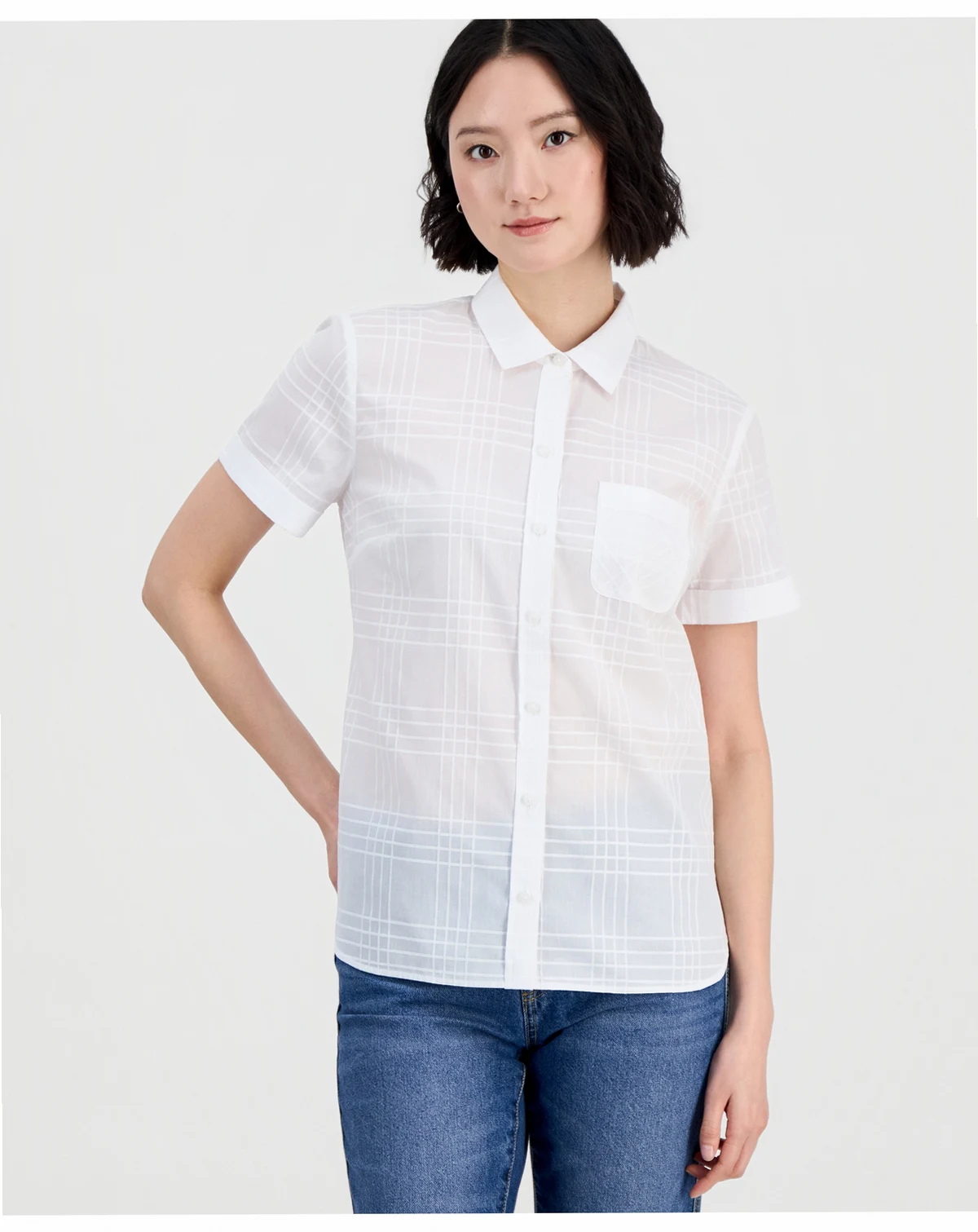 Nautica Women's Cotton Dobby Plaid Camp Shirt
