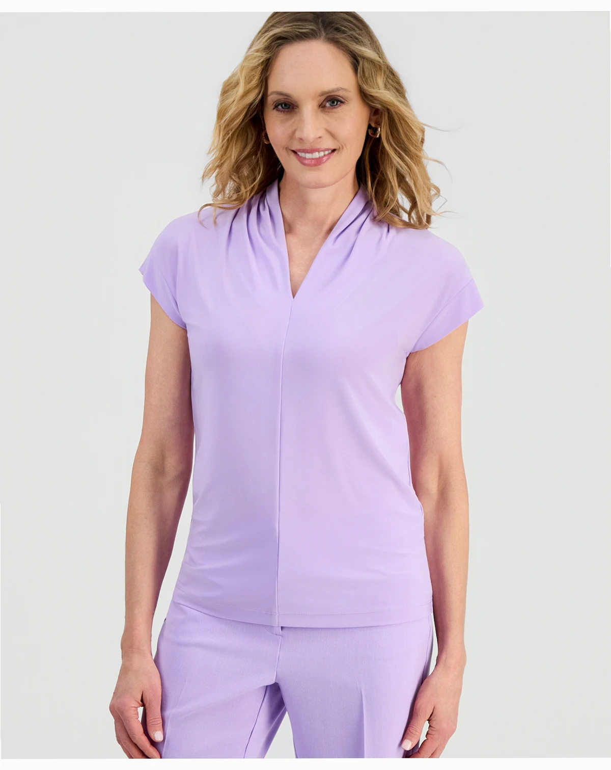 Women's Gathered-Neck Cap-Sleeve Top