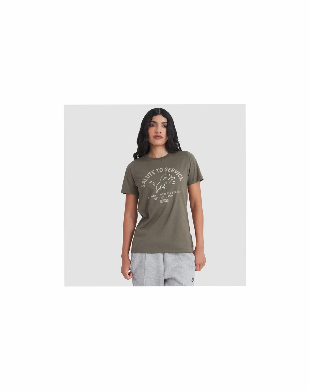 Women's Olive Detroit Lions 2025 Salute to Service Sideline T-Shirt