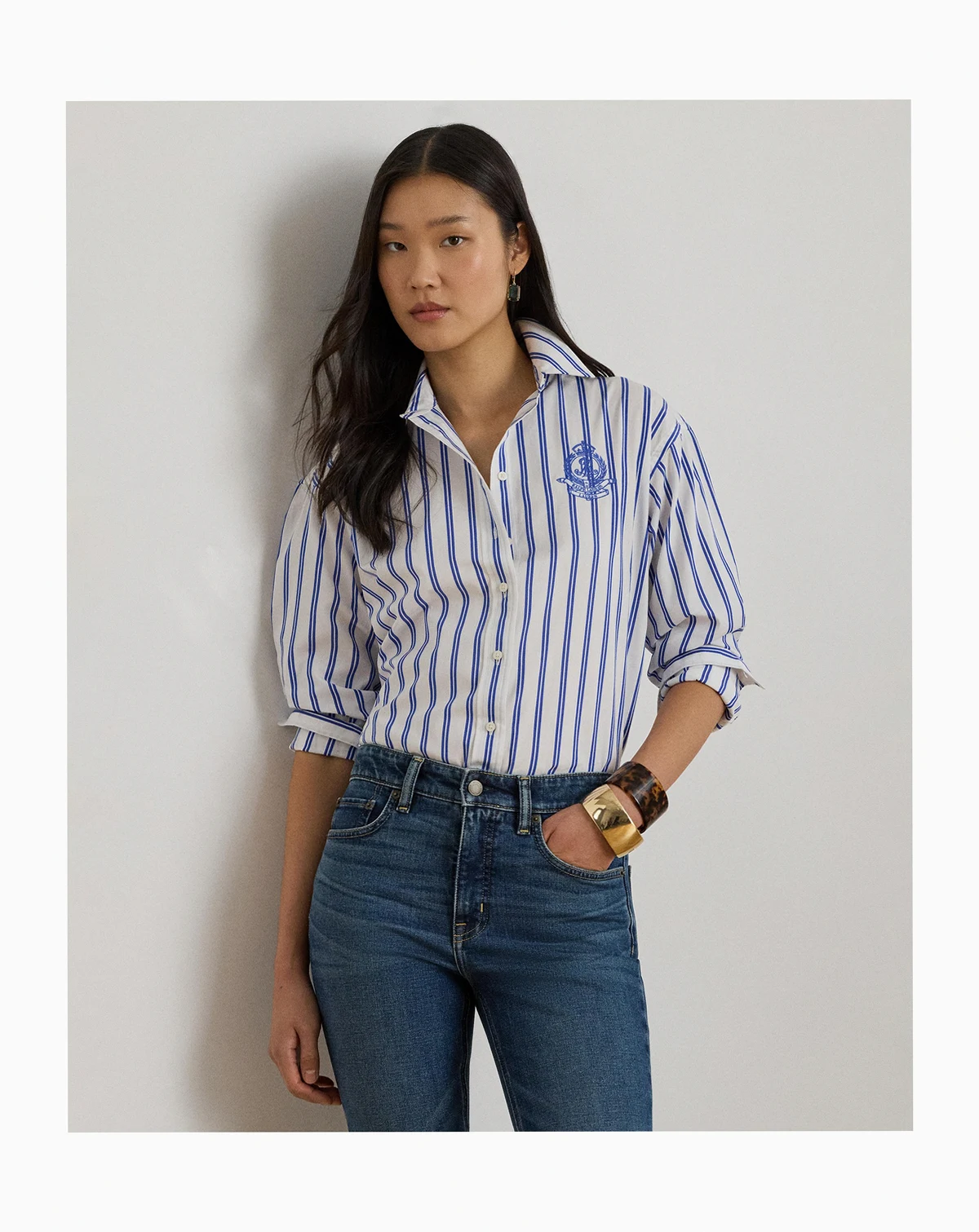 Women's Relaxed Fit Striped Collared Shirt