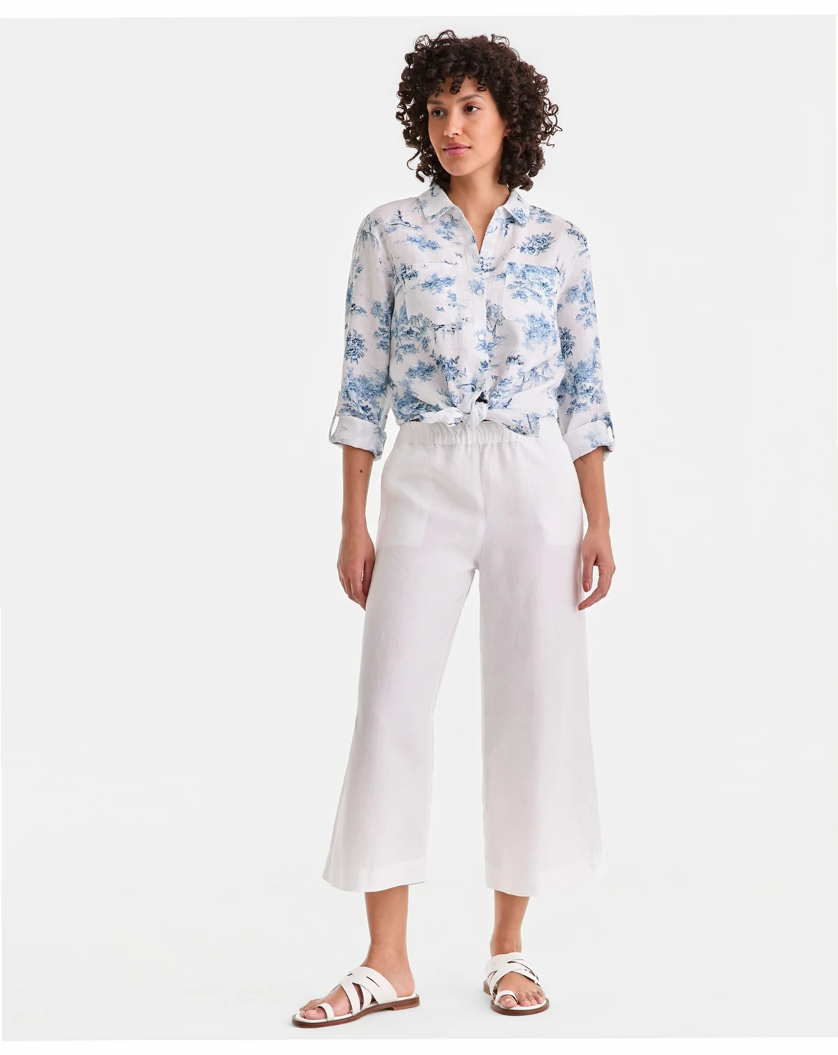Women's Cropped Wide-Leg 100% Linen Pants, Exclusively at Macy's