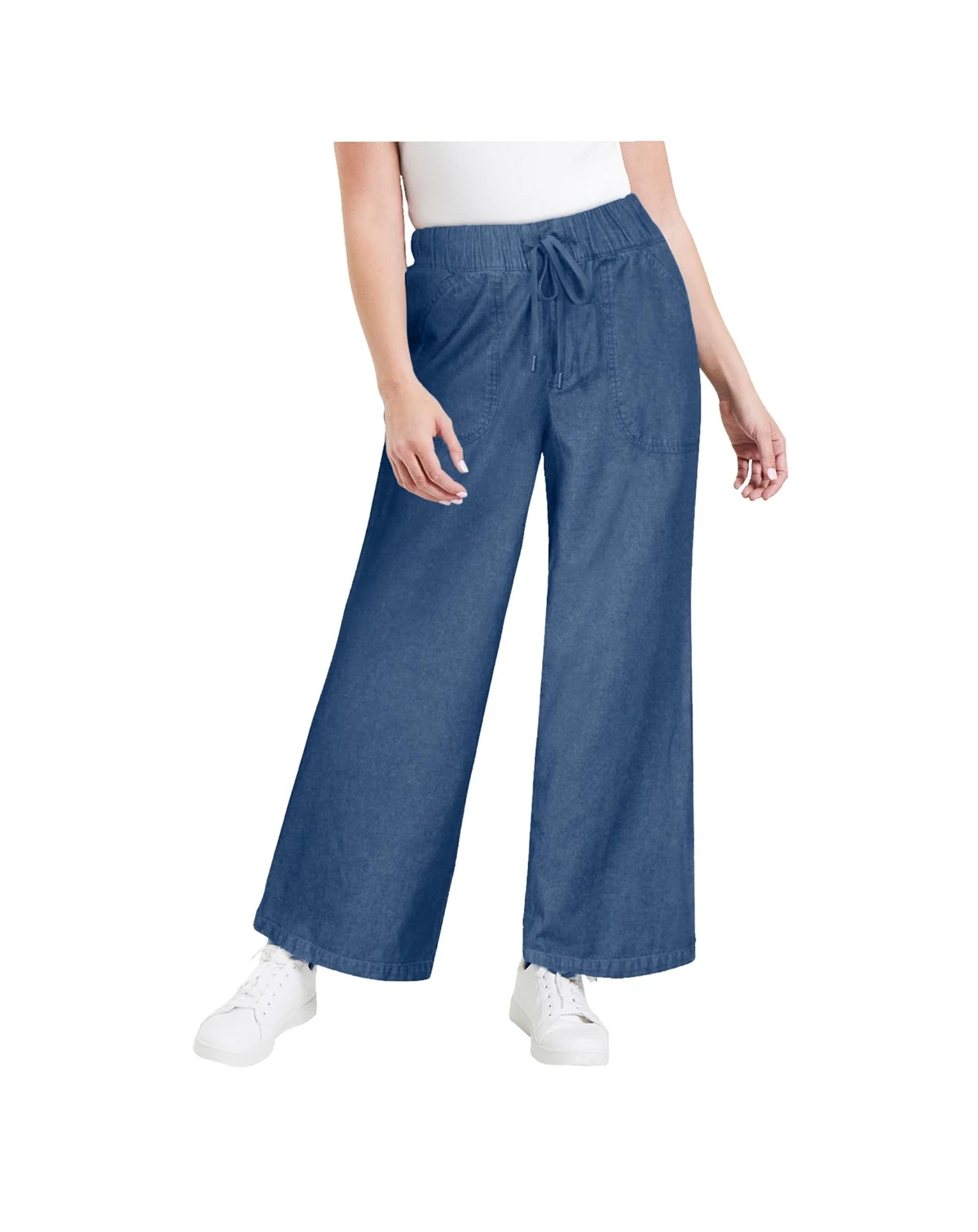 Women's Drawstring Denim Wide-Leg Bottoms.