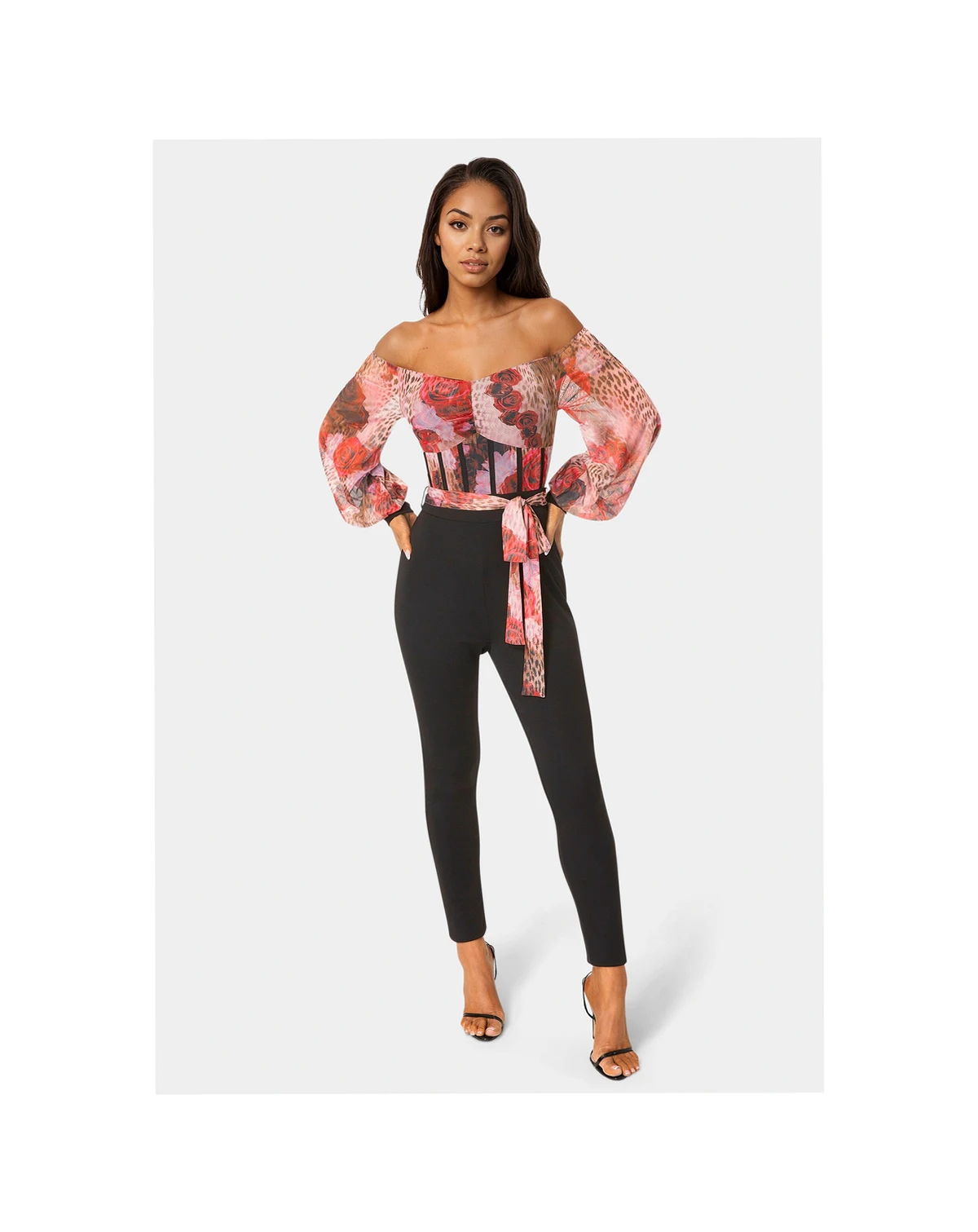 Women's Printed Mesh Off Shoulder Catsuit