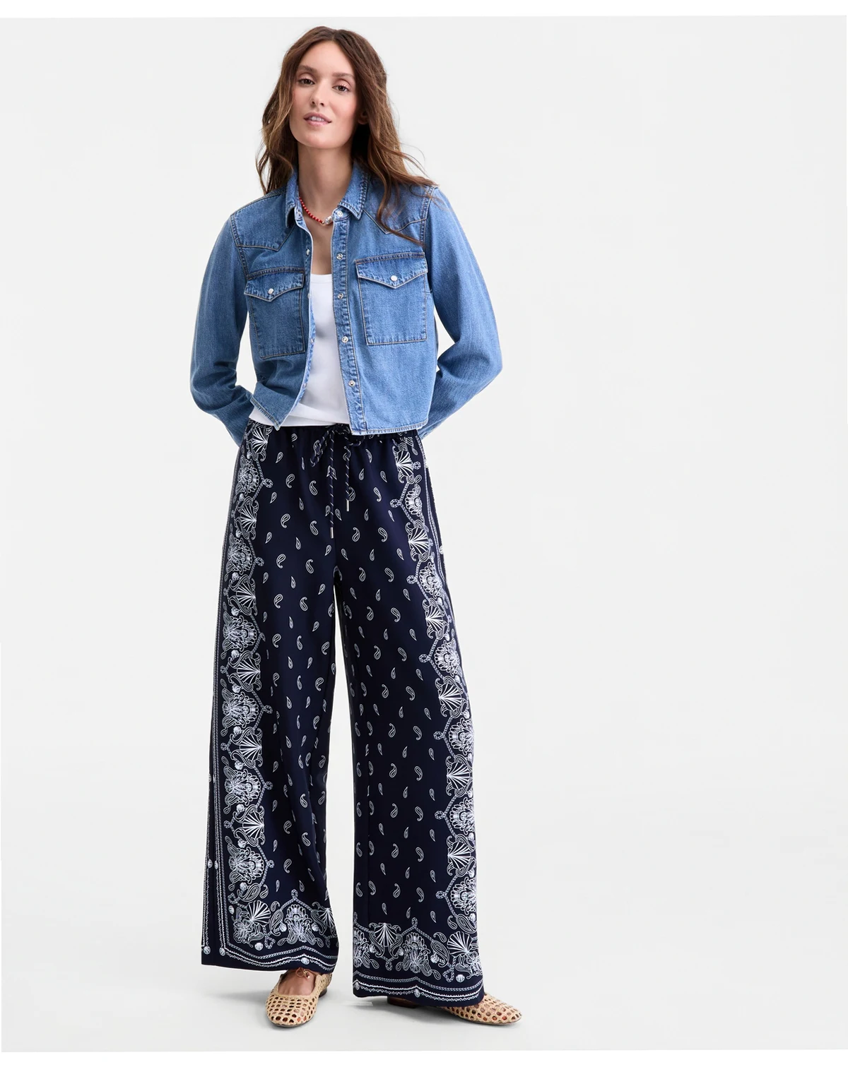 Women's Bandana-Print Wide-Leg Pull-On Pants, Macy's Exclusive