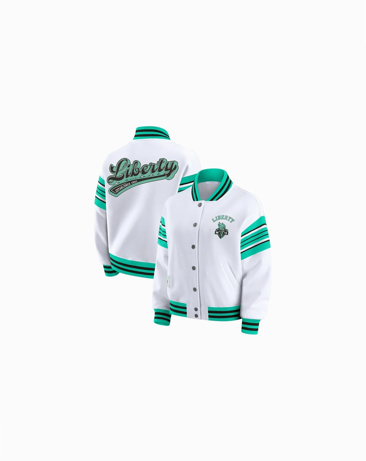 Women's White/Mint New York Liberty Full-Snap Fleece Sweatshirt Jacket
