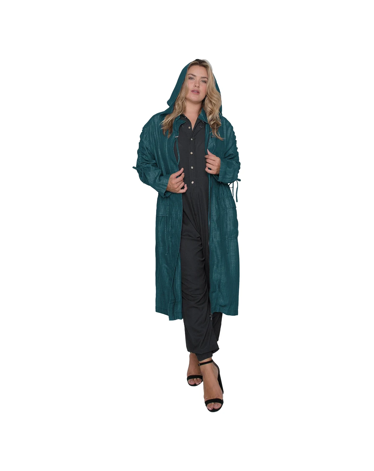 Women's Plus Size Denim Tencel Hooded Long Trench Coat