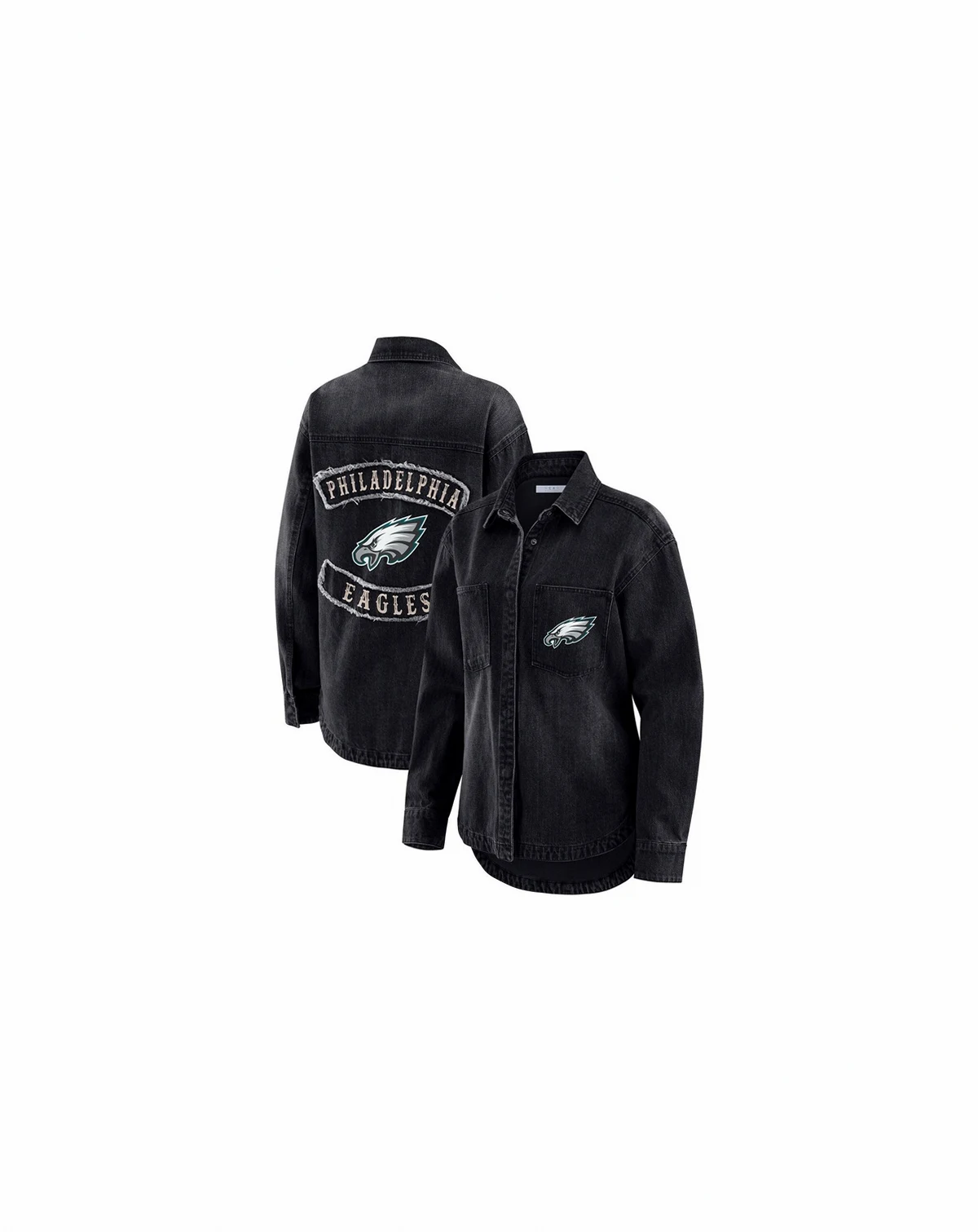 Women's Black Philadelphia Eagles Washed Oversized Denim Full-Snap Shacket